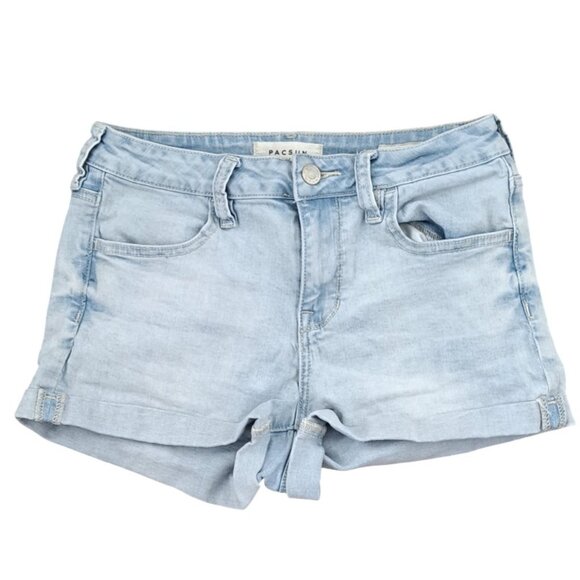 PacSun Super Stretch Shortie  Rolled Cuff Light Blue Shorts Size 28 - Picture 1 of 10